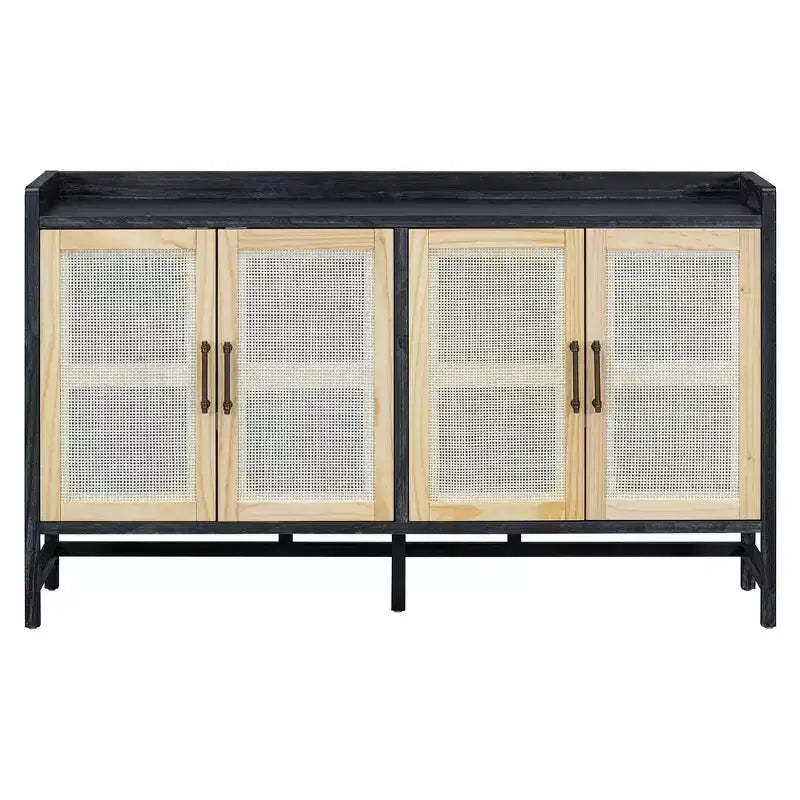 Hostack Sideboard Buffet Cabinet with Decorative Rattan Doors, Storage for Dining and Living Room, Black+Natural