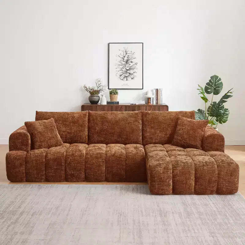 GDFStudio Salta Modern Chenille Fabric Sectional Sofa with Tufted Design