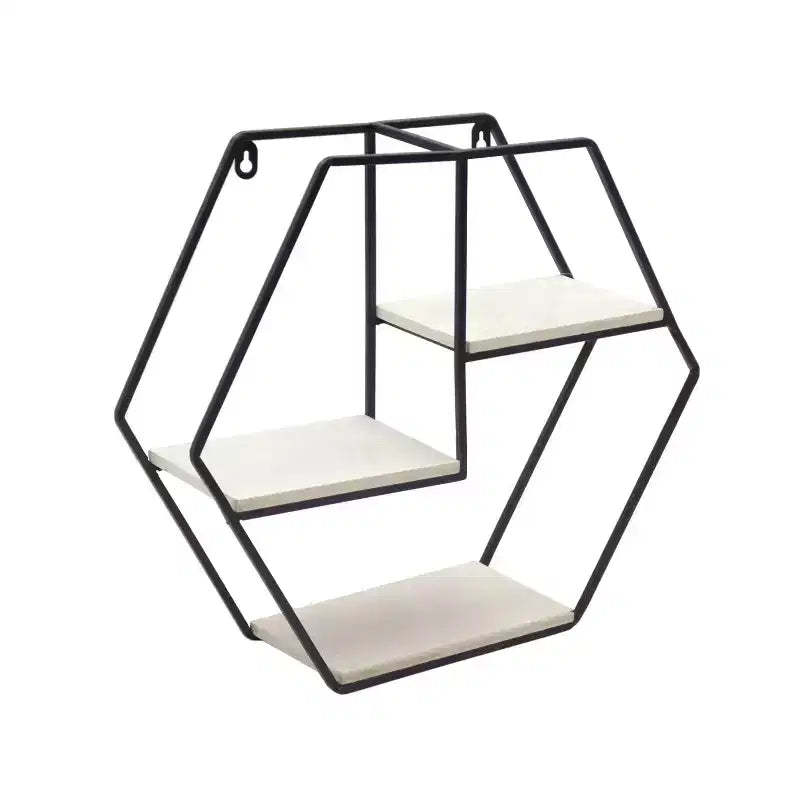 Slickblue Wall Mounted Shelf, Iron and Wood 3 Layer Storage Rack, Rustic Industrial Style, Medium, 17.5x15.4