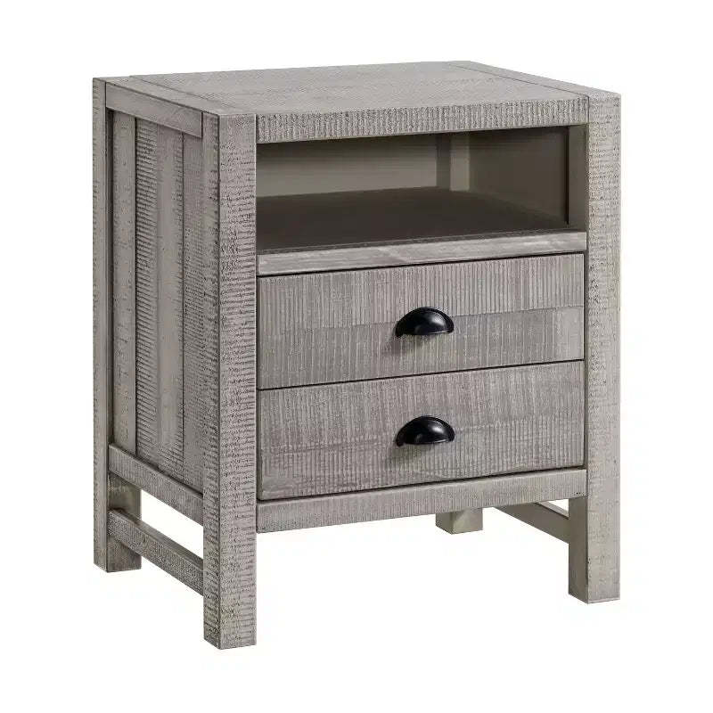 Alaterre Furniture Windsor 2-Drawer Wood Nightstand with Open Shelf  Rustic Distressed Bedside Table with Metal Glides for Kids Bedroom