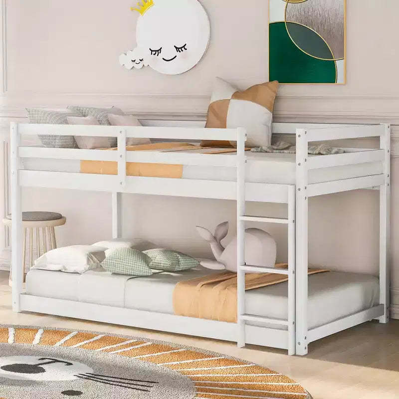 Whisen Stylish and Simple Wood Twin over Twin Floor Bunk Bed with Ladder