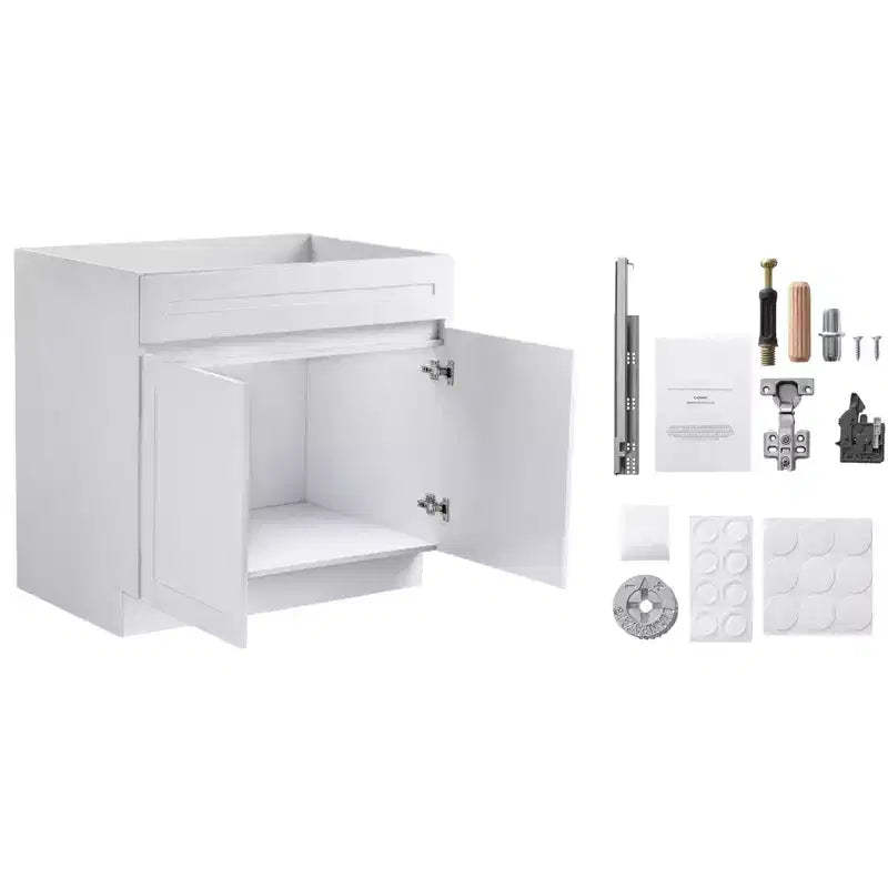 VEVOR Shaker Base Cabinet, 36-Inch Unassembled Sink Base Cabinet, 36 W x 24 D x 34.5 H Ready to Assemble Cabinet, White