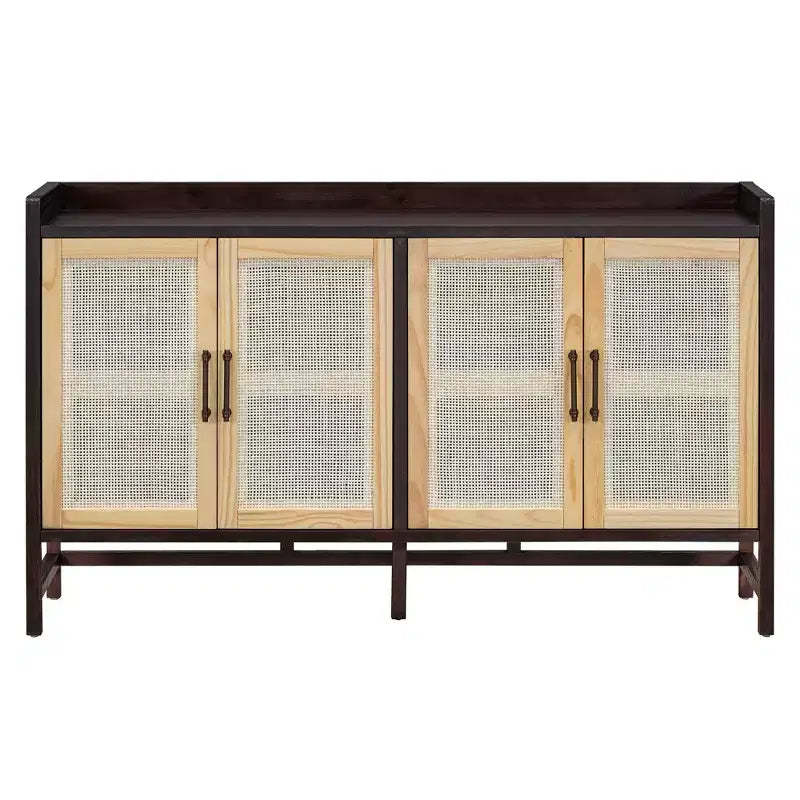 Hostack Farmhouse Sideboard Buffet Cabinet with Rattan Doors and Adjustable Shelves for Kitchen and Dining Room, Rustic