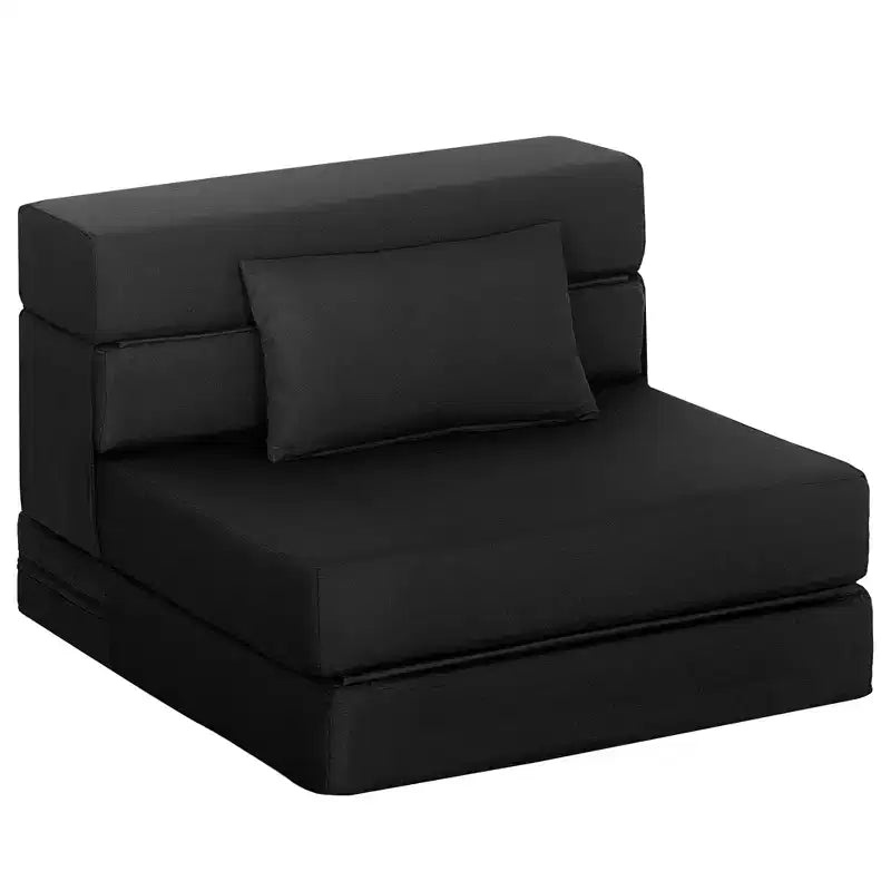 HOMCOM Folding Sofa Bed, Sleeper Chair Bed with Pillow, Modern Linen Convertible Futon Couch