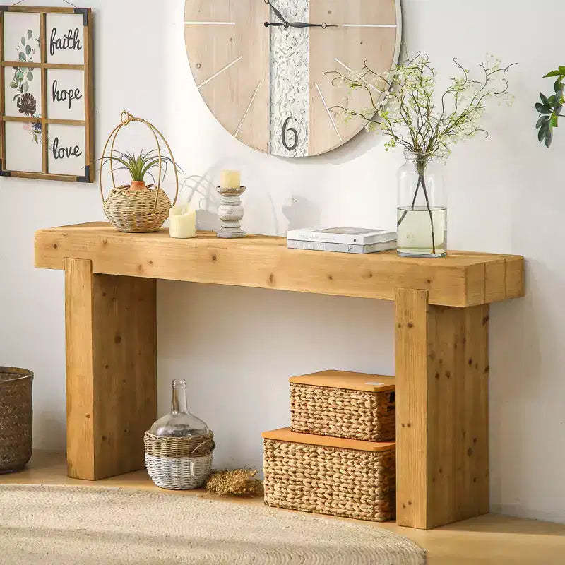 63 Solid Wood Console Table, Rustic Farmhouse Sofa Table, Narrow Hallway Table Accent Table, Natural - ModernLuxe