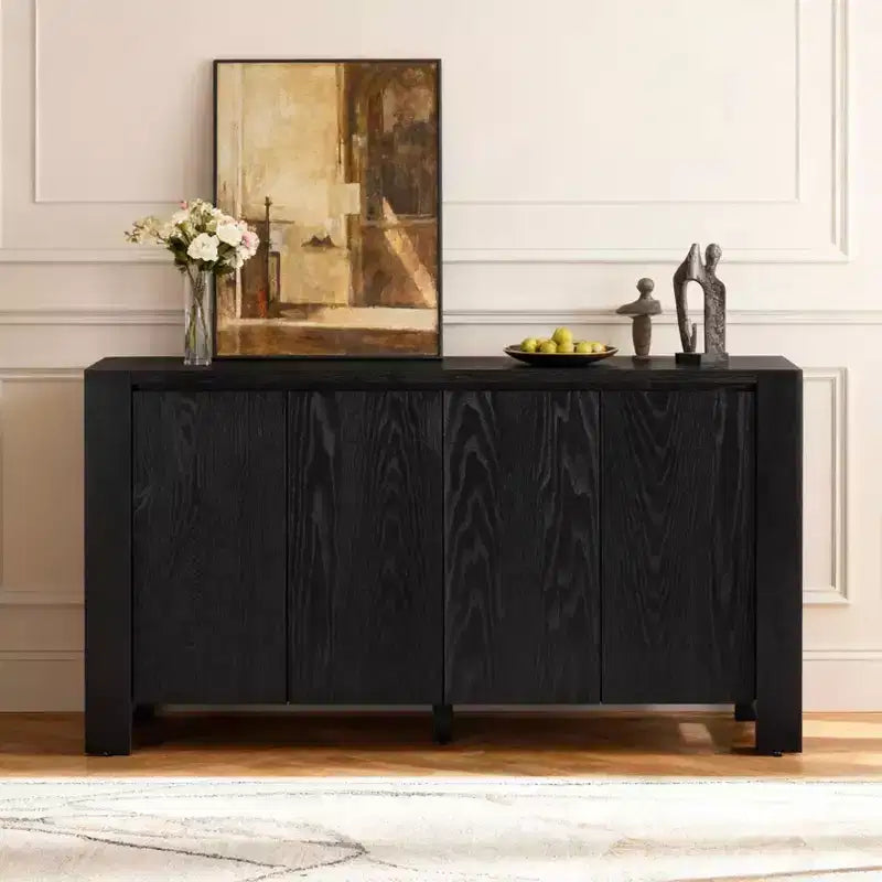 Hostack 4-Door Sideboard Cabinet with Adjustable Shelves for Dining Room and Kitchen, Black
