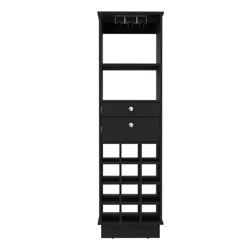 HomeRoots 63 Black Wood Bar Cabinet With Two Drawers