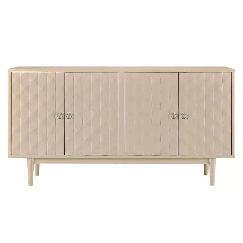 Hostack 4-Door Sideboard with Convex Pattern Doors and 2 Silver Handles for Living Room, Almond