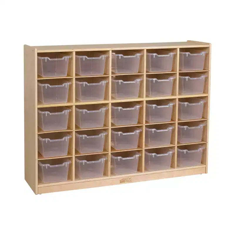 ECR4Kids 25 Cubby Mobile Tray Cabinet and 25 Scoop Front Storage Bins, 5x5, Kids Furniture