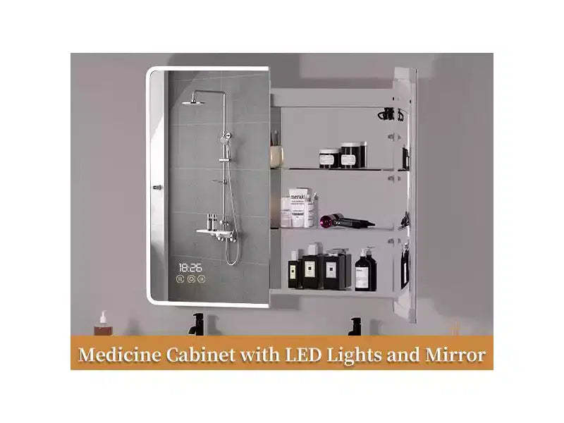 36x36 Medicine Cabinet with LED Mirror, Surface/Recessed Mount, Defogger, Memory, 3-Color Lighting, USB & Outlet, Dimmer, Storage,R