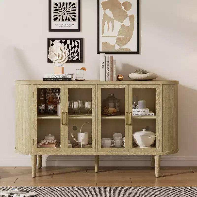 Bestier Farmhouse Sideboard Cabinet with Storage, Wood Buffet Cabinet with Glass Doors and Adjustable Shelves for Kitchen, Dining Room, Living Room