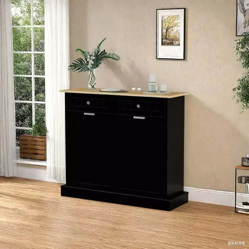 Tilt-Out Trash Cabinet with Hideaway Drawer, 20 Gallon Kitchen Waste Bin Storage for Living Room