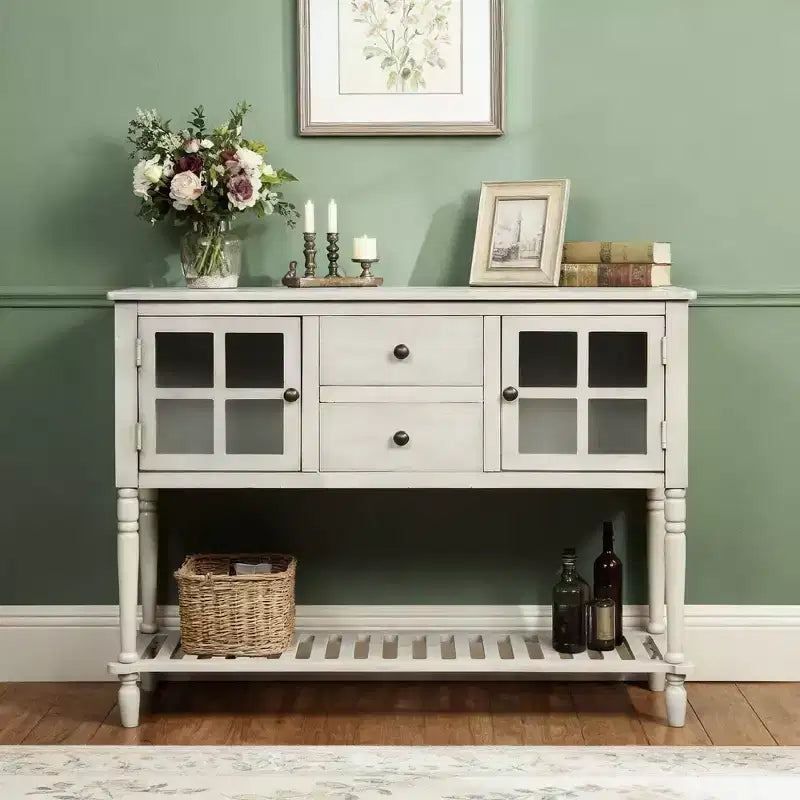 Hostack Farmhouse Console Table with Bottom Shelf and Storage for Living Room, Antique Grey