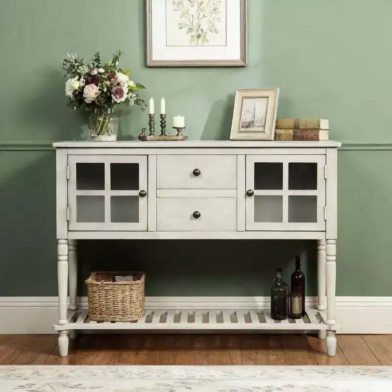 Hostack Farmhouse Console Table with Bottom Shelf and Storage for Living Room, Antique Grey