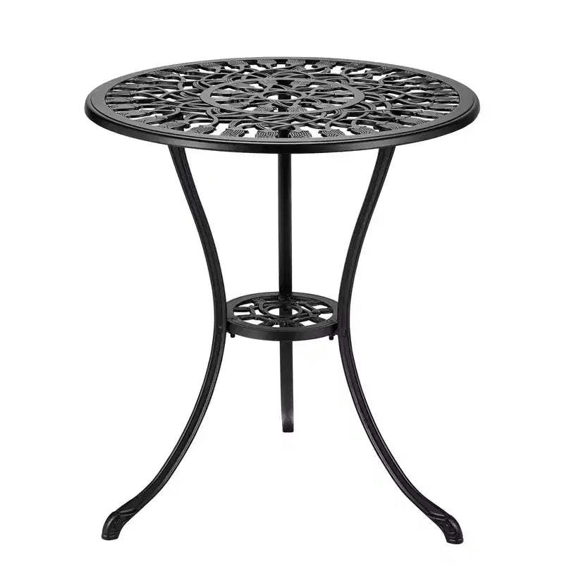 Bistro Table 23.6'' Round Black - Antique Tulip Design Cast Aluminum with 2.36'' Umbrella Hole, Weather-Resistant for Porch Balcony Poolside