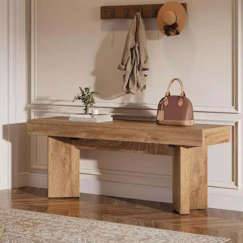 Lantine 47 Wooden Entryway Bench, Farmhouse End of Bed Bench, Long Dining Table Benches Seat for Kitchen, Bedroom, Hallway, Foyer
