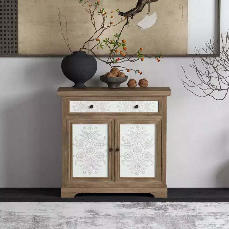 GDFStudio Connesena Rustic Storage Cabinet with Drawers and Metal Doors