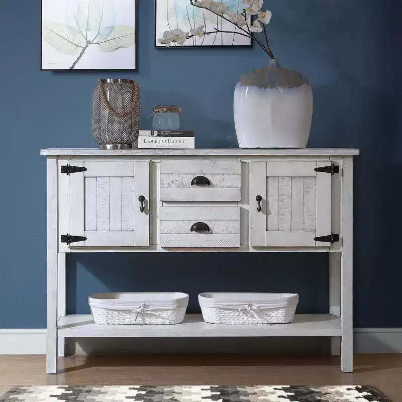 Hostack 48'' Solid Wood Console Table with 2 Drawers and Cabinets for Living and Dining Room, Antique White