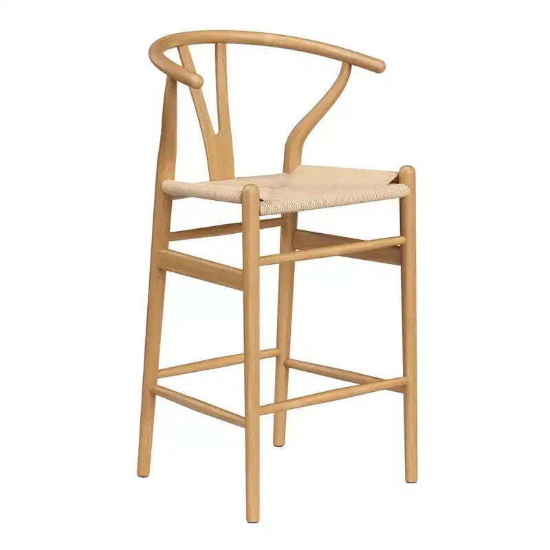 HomeRoots 27 Beige and Natural Solid Wood Counter Height Bar Chair