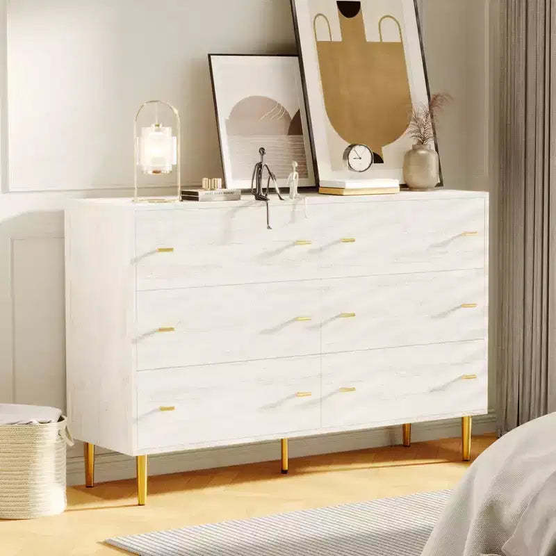 6 Drawers Dresser for Bedroom, 47.2 Wide Wood Rustic Chest of Drawers with Bar Handles, Vintage Design