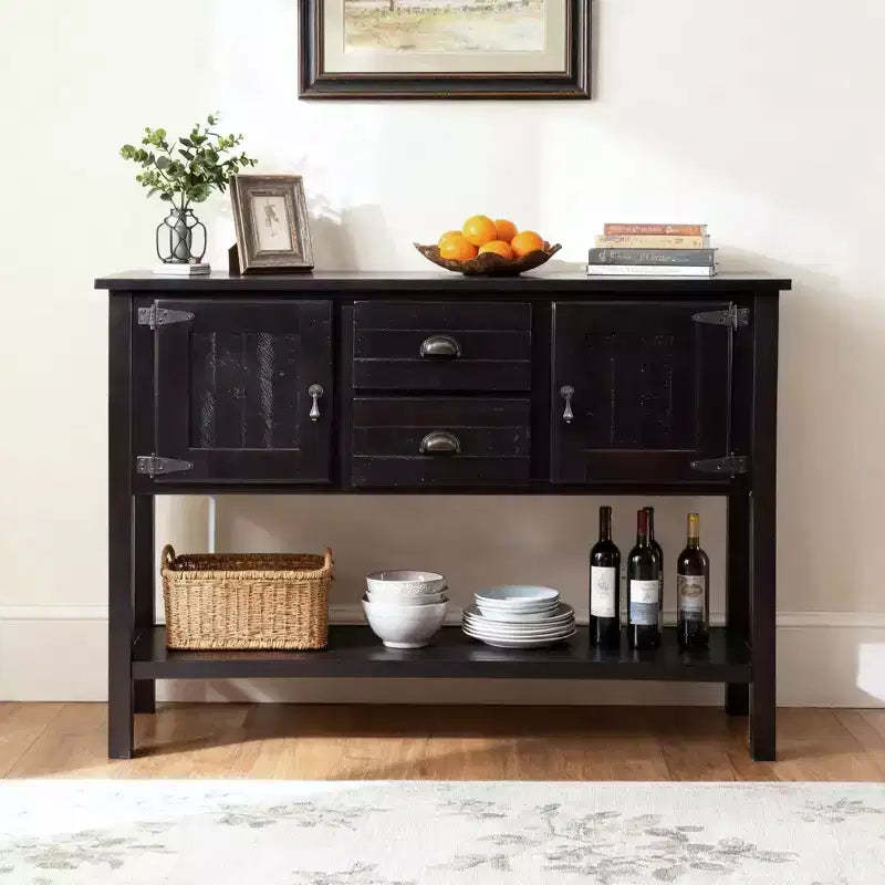 Hostack 48'' Solid Wood Sideboard Console Table with 2 Drawers, Cabinets and Bottom Shelf for Living and Dining Room, Espresso
