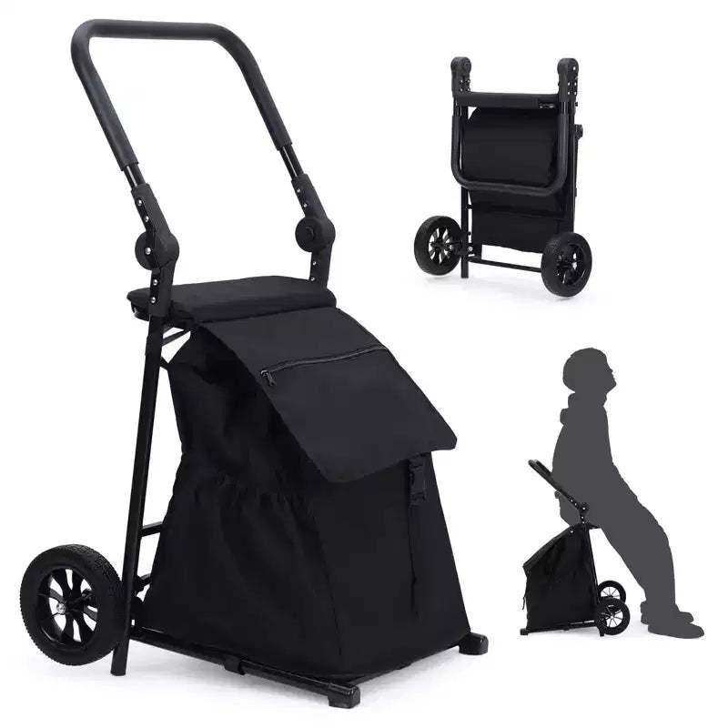 2 in 1 Foldable Hand Truck Utility Cart, Folding Grocery Cart, Heavy Duty Collapsible Shopping Cart with a Removable Waterproof Bag
