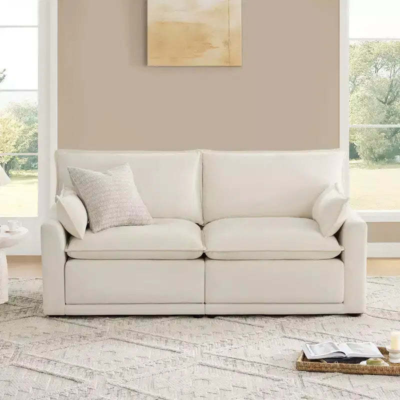 Spruce & Spring Cream 2-Piece Modular Couch Oversized Sectional Sofa for Living Room