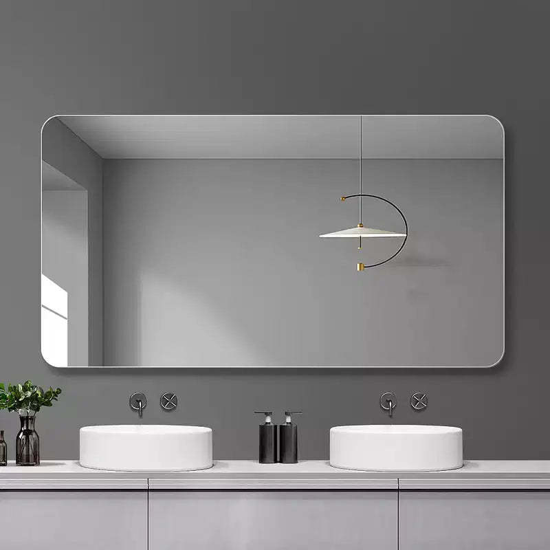 Whisen Rimless Bathroom Vanity Wall-Mounted Mirror with Round Corners and Explosion-Proof Glass, Horizontal or Vertical Wall Mount