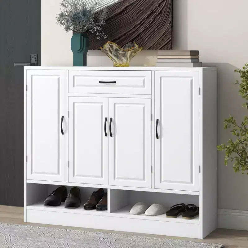 Okak Shoe Cabinet, Storage Cabinet with 4 Doors, 1 Drawer and Adjustable Shelves, Entryway Cabinet for Entryway, Living Room