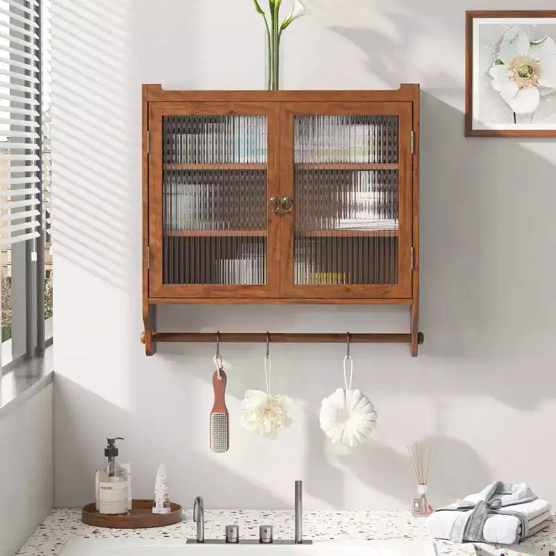 Okak Vintage 2-Door Wall Cabinet with Featuring 3-tier Storage & Towel Rack for Bathroom/Dining Room/Living Room/Kitchen