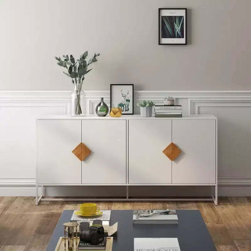 Okak Pantry Cabinet with Square Shape Handle, Storage Cabinet with 4 Doors and 4 Shelves, Sideboard Cabinet for Livinng Room, Kitchen,Entryway