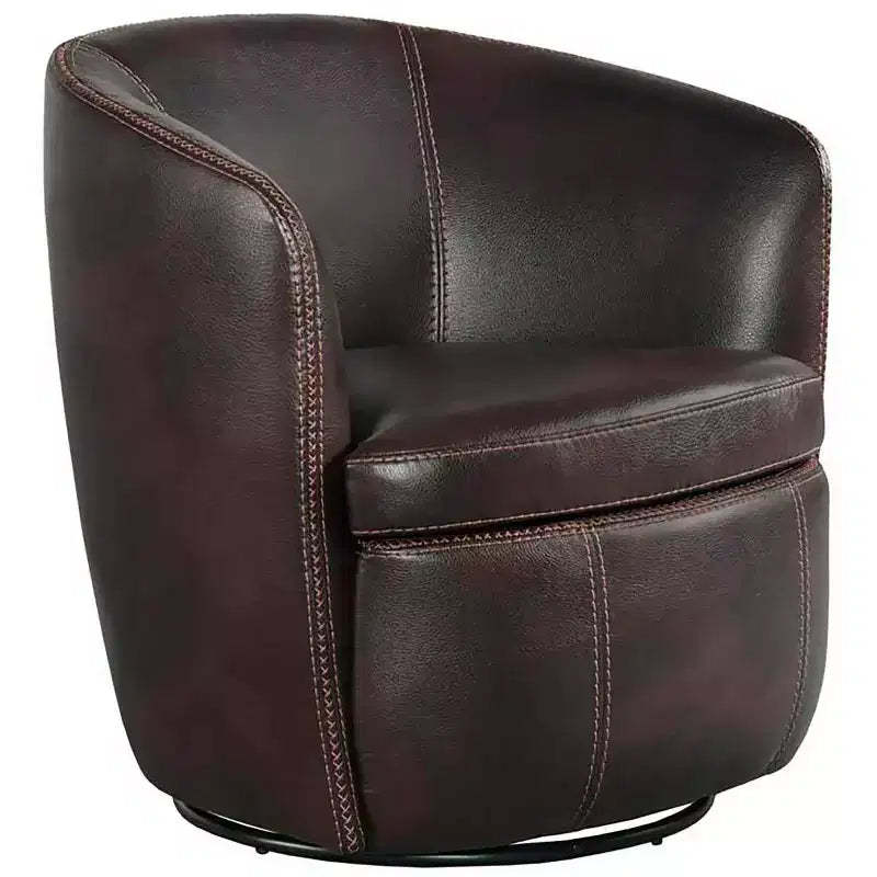 Elements Vito Pebble Brown Faux Leather Barrel Swivel Chair