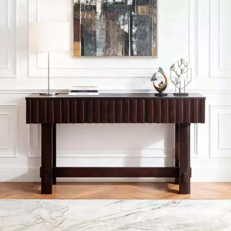 Hostack 52'' Console Table with Storage Drawers and Solid Wood Legs for Living Room and Hallway Entrance, Espresso
