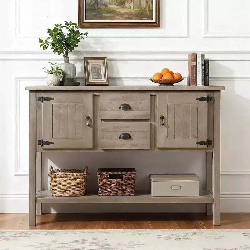 Hostack 48'' Solid Wood Console Table with 2 Drawers and Cabinets for Living and Dining Room, Rustic