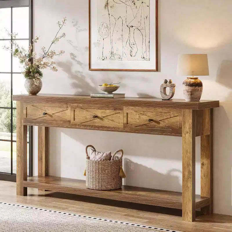 Lantine 70.9 Console Table with 3 Drawers, Farmhouse Entryway Table with Storage Shelf, Sofa Table Behind Couch for Hallway, Foyer,