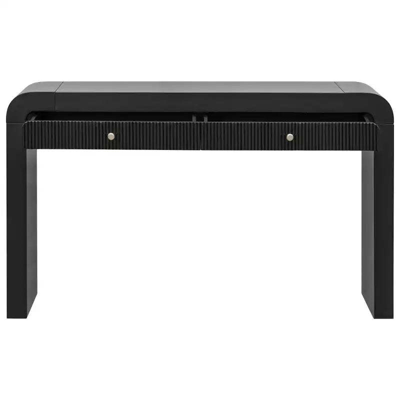 Luxystar Rustic Console Table with Fluted Drawer Front, Curved Corners and Thick Legs for Hallway and Living Room, Black