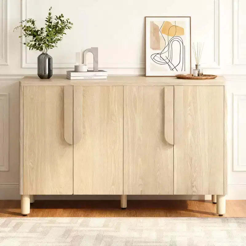 Luxystar 4-Door Sideboard Cabinet with Storage, Unique Arc Handles and Adjustable Shelves for Dining and Living Room, Natural