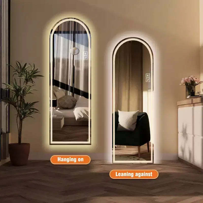 Whisen Rimless LED Full Length Mirror with Lights 3-Color Dimmable Touch Control Wall Mounted or Floor Standing, 65x21