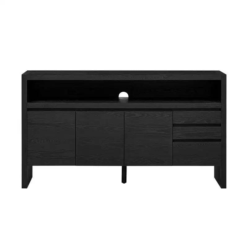 Luxystar Modern 60 Sideboard Buffet Cabinet with Storage Open Shelf and Drawers, Black