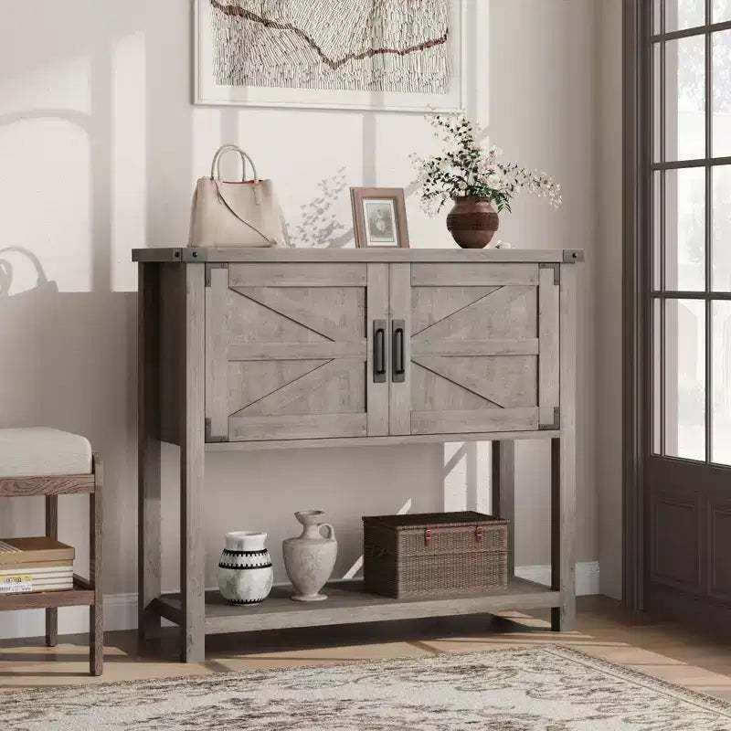 Sofa Tables with Double Door, Console Table with Storage Shelf and Open Shelf, Wooden Console Table, Entryway Table for Kitchen, Dining Room