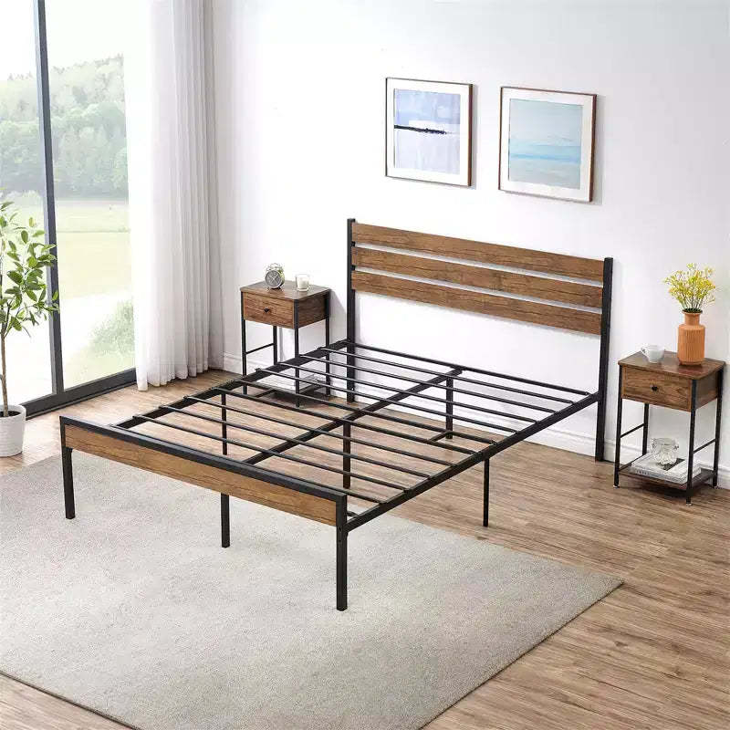 Queen Size Bed Frame with Wood Headboard, Platform Bed Frame Queen Size with Storage