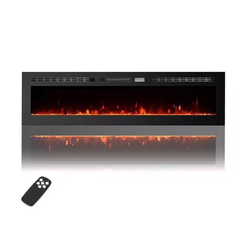 60 Ultra-Thin Electric Fireplace, Wall/Recessed Mount, 144 Flame & Bed Colors, Quiet Fan Heater, 750W/1500W, Safety Shut-Off for Living Room