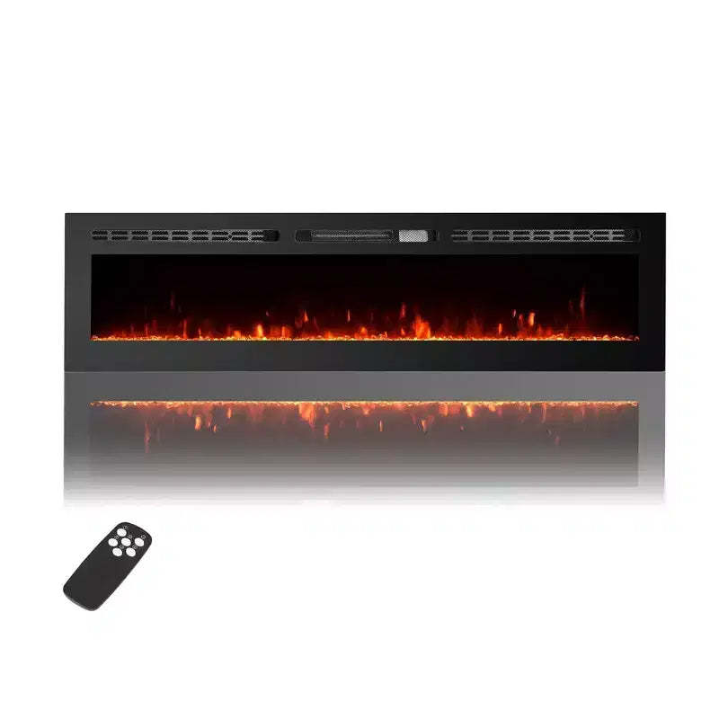 60 Ultra-Thin Electric Fireplace, Wall/Recessed Mount, 144 Flame & Bed Colors, Quiet Fan Heater, 750W/1500W, Safety Shut-Off for Living Room