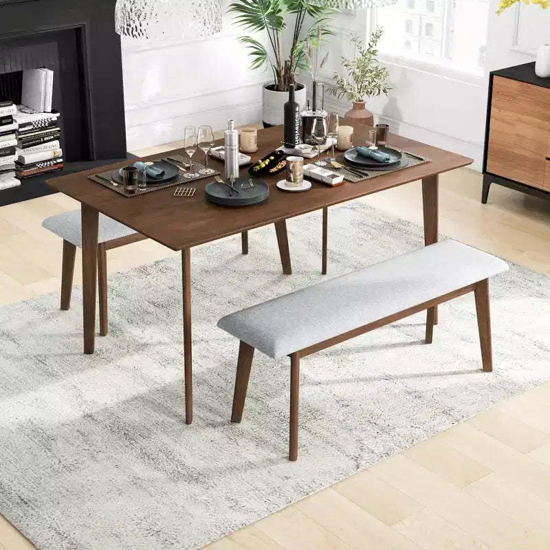 Mid-Century Solid Wood Dining Table  Seats 4-6, Brown Finish
