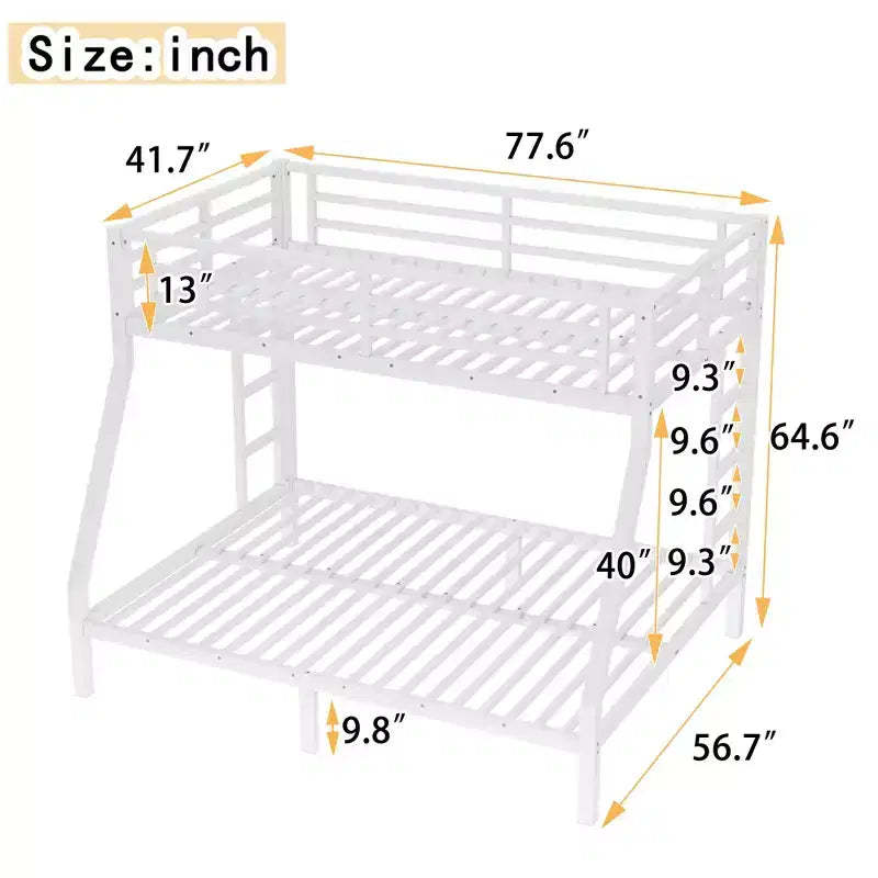 Bellemave Metal Twin Over Full Bunk Bed with Ladder and Guardrails, Heavy-Duty Steel Frame, Space-Saving Design, White