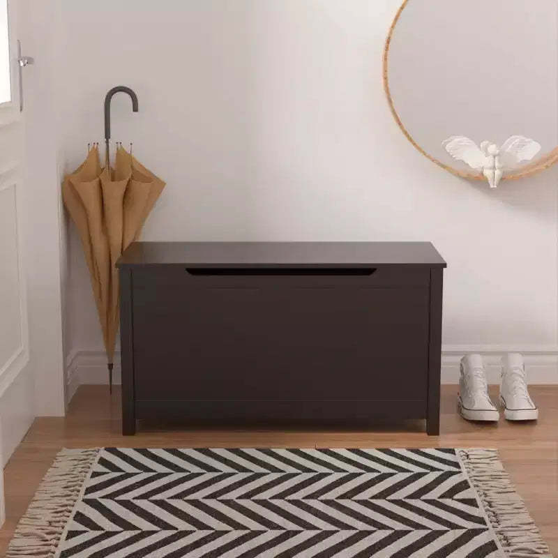 Acekool Wooden Toy Box Storage with Safety Hinge, Kids Toy Chest Bench with Lid for Bedroom, Playroom, Living Room, 31.5x13x16.7 Dark Brown