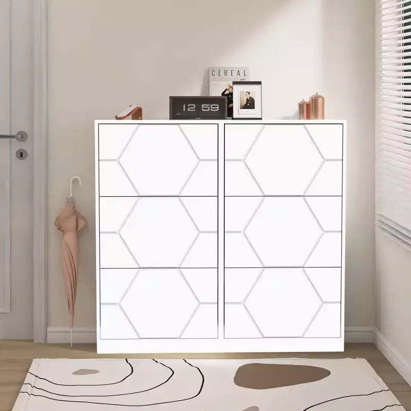 Okak Shoe Cabinet, Freestanding Shoe Organizer with 6 Flip Drawers, Shoe Storage Cabinet for Entryway, Living Room, Hallway, White