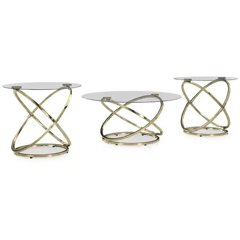 Signature Design by Ashley Crimonti 3-Piece Glass Coffee Table Set with End Tables - Champagne Gold Finish
