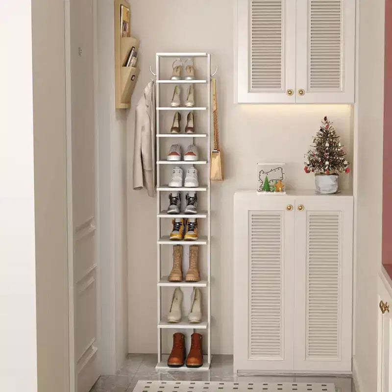 Tree City - 62'' Tall 10-Tier Slim Shoe Rack with Side Hooks for Entryway, Bedroom & Closet,Holds 10-20 Pairs