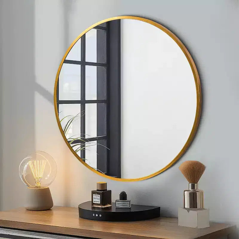 MAYEERTY 20x20x1in Hanging Mirror Aluminum Alloy Thin Edge Gold Round